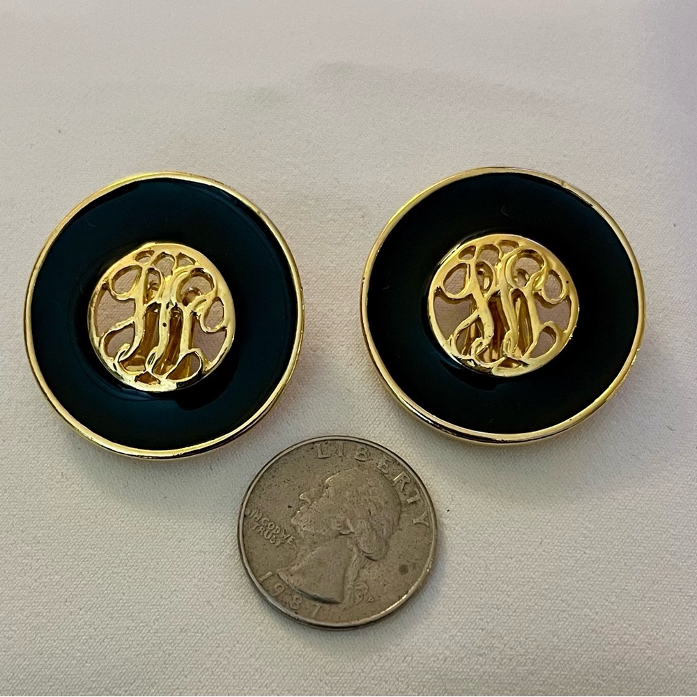 Black and Gold Monogram Earrings - Picture 14 of 16